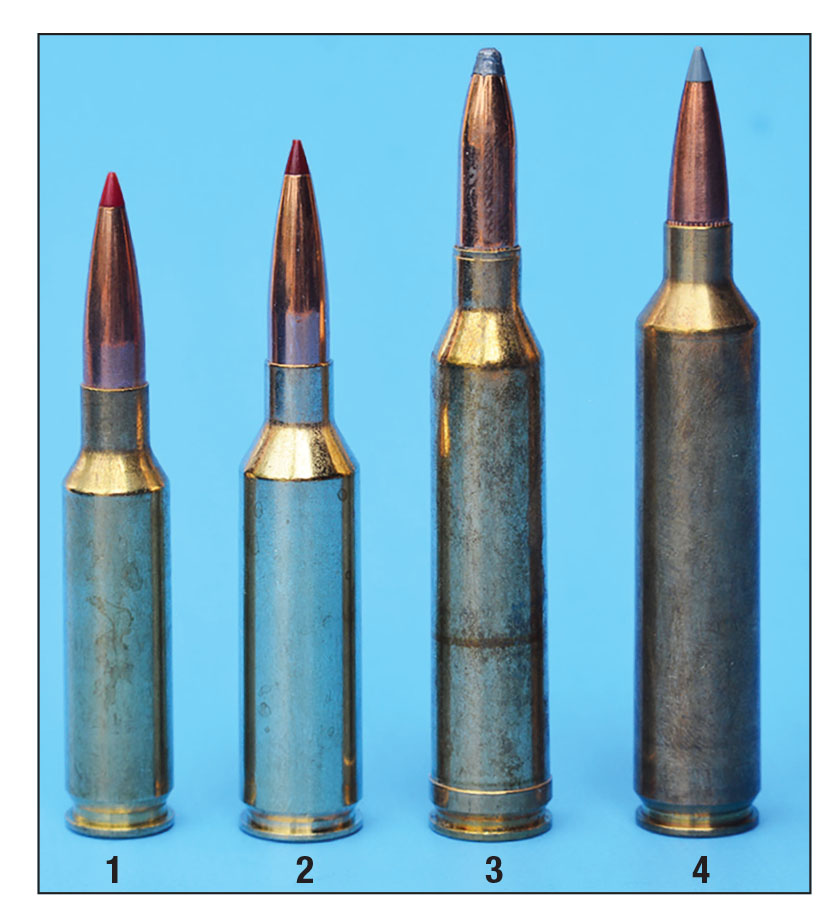 At the time of its introduction, the .26 Nosler was the fastest 6.5 caliber cartridge commercially available. These cartridges include: (1) 6.5 Creedmoor, (2) 6.5 PRC, (3) .264 Winchester Magnum, (4) .26 Nosler.